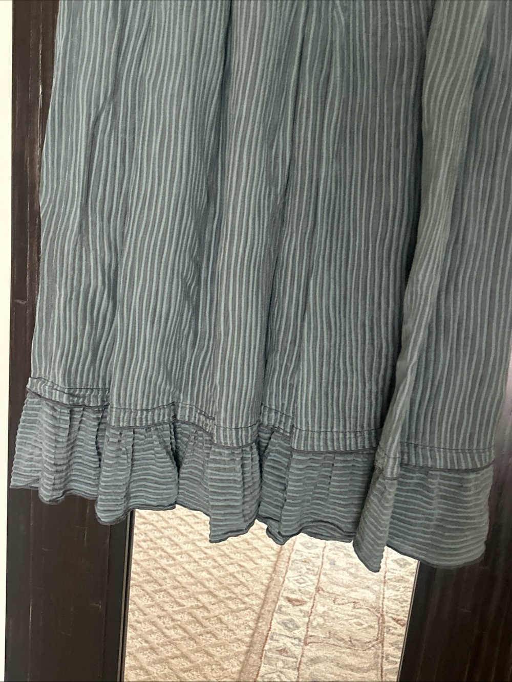 Aurea Vita Teal Gray Stripe Linen Silk Blend Ruffled Pleated Maxi Skirt Size S - Picture 3 of 10